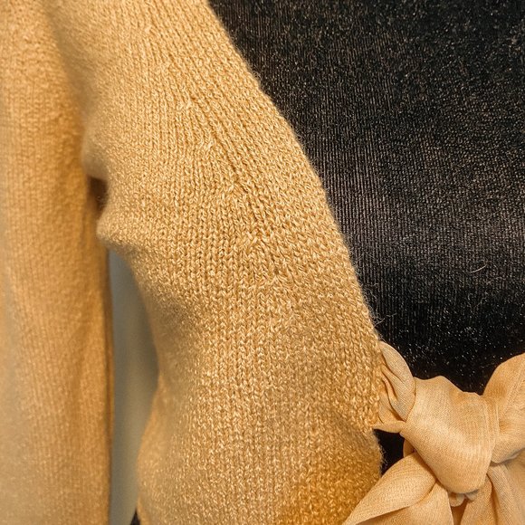 INC International Concepts Mustard 3/4 sleeve Sequined Cuffs & Tie Front Sweater - Picture 8 of 12